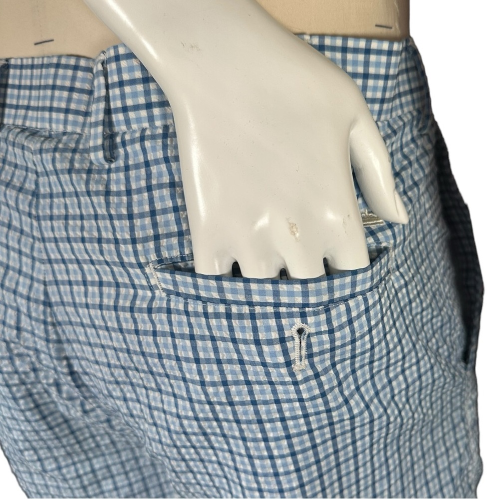 Peter Millar Crown Sport Lightweight Performance Seersucker Shorts Plaid Blue 34 - Picture 8 of 15